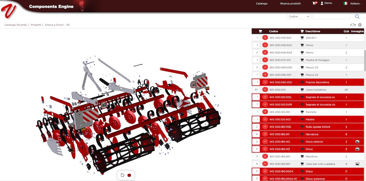 Esempio di portale eCommerce B2B dotato di catalogo ricambi interattivo realizzato dalla Components Engine